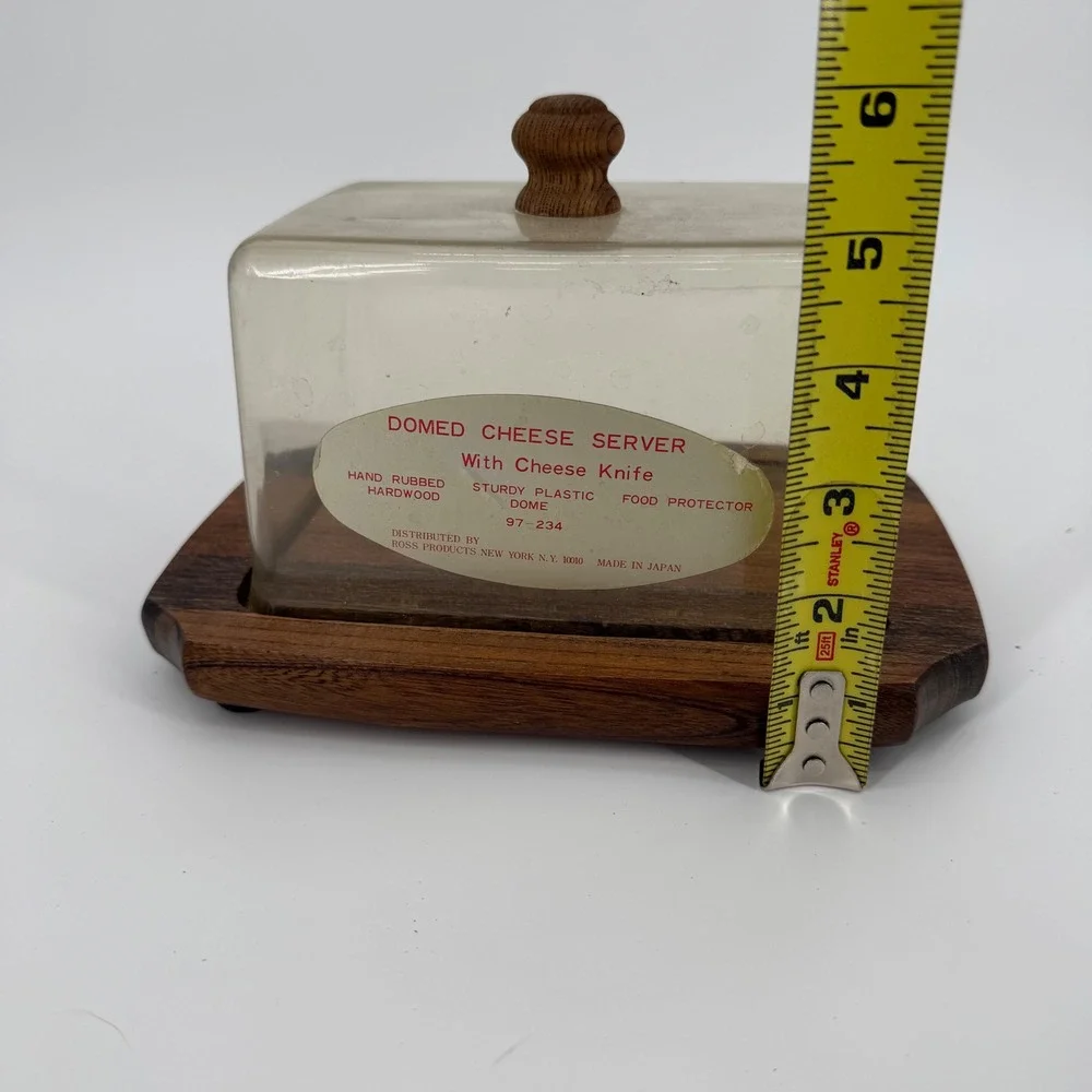 Vintage Rossini Japan Domed Cheese Server Hardwood Base Mid Century 97-234